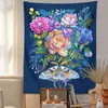 Tapestries Moth Flowers Bouquet Tapestry Wall Hanging Plant Home Bedside Decoration Cloth Bedroom Background Moon Garden