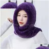 Beanie/Skull Caps Beanie/Skl Caps New Women Real Knitted Rex Rabbit Fur Hat Hooded Scarf Long Winter Warm With Neck Collar Scarves Dro Dhlgr