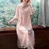 Ethnic Clothing Embroidery Cheongsam Traditional Robe Orientale Vestido Chino Mujer Pink Chinese Dress Qipao Women Hanfu Eleganti