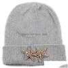 Beralar Erkek Kadın Kaşmir Örme Beanie Şapka 2 Elmas Yıldızları Rhinestone Aksesuarları Sıcak Sklies Beanies Plover Manşet Kapa Del De Dhyo6