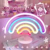 Figuras decorativas Ins LED Arco Iris Neón Modelado Luz Batería Dormitorio Cálido Noche Decoración de la habitación Lámpara de mesa Atmósfera festiva Regalo