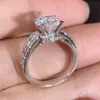 Sparkling Wedding Rings Deluxe Jewelry 925 Sterling Silver Round Cut Classical Claw 5A Cubic Zircon CZ Diamond Gemstones Party Women Bridal Crown Ring Gift