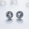 Stud Earrings PANQDIY Authentic S925 Solid Silver Retro Elegant Round Zircon Two Pieces For Women Ear Jewelry Gift