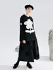 Women's Pants IMAKOKONI Original Design Black Flower Loose Wide Leg Elastic Waist With Solid Color Skirt Female 234234