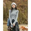 Kvinnors tröjor Mishow Turtleneck stickad bottentröja 2024 Autumn Winter Long Sleeve Solid Office Lady Pullover Crop Top MXC53Z0243