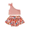 Kläderuppsättningar citgeesummer spädbarn barnflickor kläder axel fast färg toppar kjol shorts kläder set