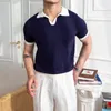 Polos masculinos 2024 T-shirt de lapela de malha de verão britânica colorido britânico colar colar de colar camisa pólo slim