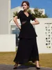 Günlük elbiseler kısa kollu siyah pileli maxi elbise polyester zarif fırfır akşamları kadın bandaj seksi uzun yaz plajı