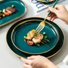 Plates 8PCS Ceramic Dinner Set Dishes Steak Dessert Plate Green Dinnerware For Family El Kitchen