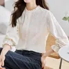 Blouses Femme Volants Brodé Col Montant Femmes Blouse Design De Mode À Manches Longues Chemise En Dentelle Femme Lâche Élégant Casual Tops Blusa