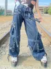 Women's Jeans Cuteandpsycho Streetwear Loose Y2K Punk Denim Cargos Big Pockets Harajuku Wide Leg Aesthetic Casual 2000s Clothes