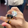 Klaster pierścionków z kreskówek zabawny pierścionek z psem dla dzieci z małym projektem tłumu Zaawansowana i wykwintna dziewczyna z sercem kwiat otwartą biżuterię