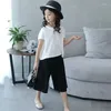 Set di abbigliamento Completo per ragazza 2024 Abiti di moda estivi Abbigliamento per bambini Pantaloni larghi in cotone e lino a gamba larga Elegante manica corta 12 anni