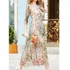 Abiti casual Ricamo Party Runway Floreale Bohemien Fiore ricamato 2 pezzi Vintage Boho Mesh per donna Vestido