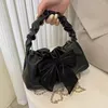 Evening Bags Pleated Handle Underarm Bag Leisure Chain PU Leather Shoulder Big Mesh Bow All-match Handbag Women Girls