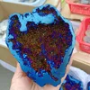 Dekorative Figuren, magische natürliche Geode, Achat, galvanisierte Farben, Dekoration, Quarzkristall, Mineral, Heilung, Zuhause, Büro, entmagnetisierter Edelstein