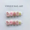 Handmade Cute Press on Nails Short Purple Japanese Cartoon Reusable Adhesive Acrylic False Nails with Design Hand Paint Nail Art 240129
