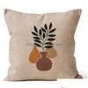 Coussin / oreiller décoratif décor scandinave lin taie d'oreiller beige vase décoratif plante er pour canapé-lit chaise E 45 40x40 DRO Ot2Yq