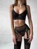 Soutien-gorge Ensembles Ellolace Lingerie Sexy Sans couture Sous-vêtements féminins Dentelle Voir à travers Jarretière nue Exotique Solide Tenue sensuelle Intime