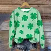 Women's Hoodies St. Day Long Sleeve Mönster Green Crew Neck Cuffed Sweatshirt Kvinnor Grafisk träningstoppar Falltröjor