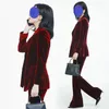 Women's Two Piece Pants Celebrity Same Size Women Clothing Wine Red Luxury Gold Velvet Set Female Suit Flared