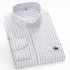 Wysoka jakość 100% bawełniana Oxford męskie koszule długie rękawy swobodny Slimfit Plaidstriped Male Sukienka dla mężczyzn biznes 240119