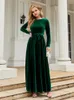 Casual Dresses Spring 2024 Elegant Red Long Dress Velvet Solid Color Premium Formal Evening Vestidos Maxi For Women