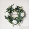 Christmas Decorations White Hydrangea Green Leaves Eucalyptus Garland Home Decor Artificial Flower Wreath For Wedding Decor Homefavor Dhtwf