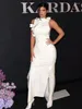 Casual Dresses Women Summer Sexy Sleeveless O Neck Flower White Long Leather Dress 2024 Elegant Party Stage Performance
