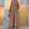 Abbigliamento etnico Musulmano Aperto Abaya Tuta abbinata Set da 2 pezzi Eid Abaya per le donne Dubai Turchia Ramadan Islam Vestito Abito Hijab da festa