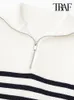 Chandails pour femmes TRAF Femmes Mode Épais Chaud Lâche Rayé Pull En Tricot Vintage Manches Longues Fermeture À Glissière Femme Pulls Chic Tops