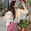 Kobiety damskie Korobov haftowany jak szarpany sweter jesienne vintage w stylu koreańskich płaszczy w stylu v-dół w szyku single luźne dzianiny