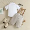 Ensembles de vêtements 0-3 ans Costumes pour bébés garçons Chemises à manches courtes avec short à bretelles pour fêtes de mariage Festivals Gentleman Été