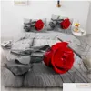 Bedding Sets Wostar 100% Polyester Conforter Set 3D Bedding Duvet Er And Pillowcase Red Rose Floral Home Textiles 2/3Pcs Bedclothes Dr Dhay8