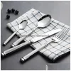 Dinnerware Sets 4Pcs Bright 18/10 Stainless Steel Luxury Cutlery Set Tableware Knife Spoon Fork Flatware Dishwasher Safe Utensils Dro Dhowi