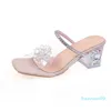 Sapatos de vestido salto mulheres cristal pedra floral padrão claro cinta chunky bombas de luxo