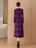 Casual Dresses Women Wool Blends Long Dress Autumn Winter Fashion Vintage Single Breasted O-Neck Sleeve Slim Plaid Woolen