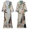 Dames nachtkleding Print Bloem Kimono Badjas Jurk Lente Zomer Vrouwelijk Lang gewaad Nachtjapon Los Informeel Satijn Thuis Dressing Lounge Wear