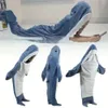 Divertida manta de tiburón con capucha Shark Onesie Saco de dormir Mujeres Wearable Kigurumi Niños Padres Con capucha Cálida franela Dibujos animados Homewear 240122