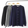 Autumn Winter Plus Size Cardigan Sweater Woman Fashion Navy Blue Solid Color O-Neck Full Sleeve Knitted Thin Jumpers 240123