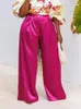 여성 바지 지퍼 탄성 허리 여성 아프리카 패션 오피스 사업 240119와 함께 허리 반짝이는 넓은 다리 우아한 캐주얼 바지