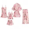 Pajamas Sleep Set Women Nightwear V-Neck Lace Sleepwear Sexy Nightie Bathrobe Wear Home Suit Negligee Spring Robe Gown 240126