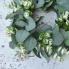 Flores decorativas anel de grama artificial eucalipto folha grinalda guirlanda porta pendurado simulação casamento layout plástico