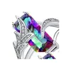 Solitaire Ring Seven Colorf Rings Kvinnlig personlighet Inlagd Rainbow Gemstone Drop Leverans smycken Ring DHI3I