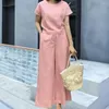 Women's Two Piece Pants 2 Pcs/Set Chic T-shirt Set Round Neck Match Shoes Pieces Deep Crotch Summer Top