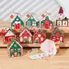 Envoltura de regalo Feliz Navidad 2024 Caja Forma de la casa Papel Kraft Caramelo Bolsa de galletas Cajas de embalaje Árbol Colgante Año