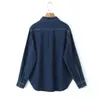 Hong Kong Style Vintage Loose Denim Shirt God kvalitet plus storlek kvinnor Autumn Winter Dark Blue Outwear 240130