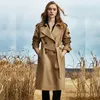 Midlängd Trenchrock för kvinnor 2024 Spring New Korean Style Fashion Casual high-end Khaki Solid Color Waistband Jacket