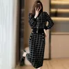 Work Dresses Autumn Winter Skirt Knitted Two Peice Set Women V-Neck Sweater High Waist Button Vintage Outfits Office Lady Korean Suits