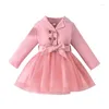 Girl Dresses 0-5Y Baby Girls Autumn Dress Kids Long Sleeve Blazer Patchwork Tulle Ball Gown With Belt Children Fashion Clothing